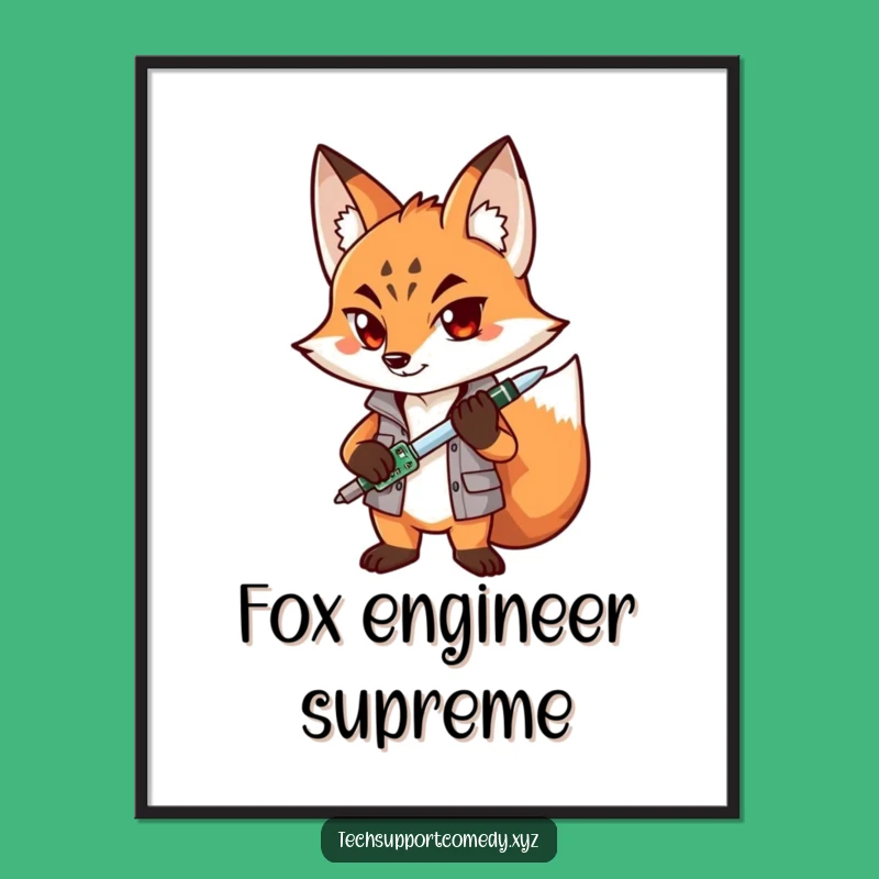 Funny Fox Mechanic Digital Art: Determined Character Print, Hilarious Decor Gift