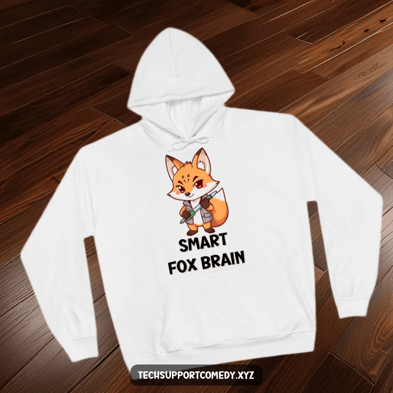 Funny Fox Mechanic Hoodie: A determined fox character with a screwdriver and circuit board, ready for some tech tinkering and fun.