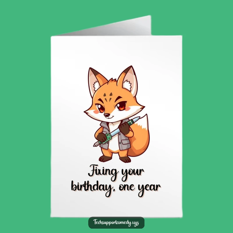 Free Printable Fox Fixer Birthday Card: Funny Downloadable DIY Gift for Tech Lovers
