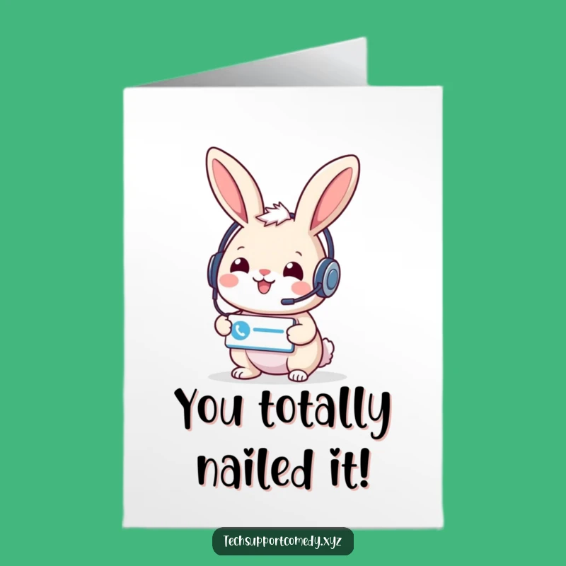 Free Printable Congrats Card: Cheerful Rabbit Support Headset Downloadable Gift