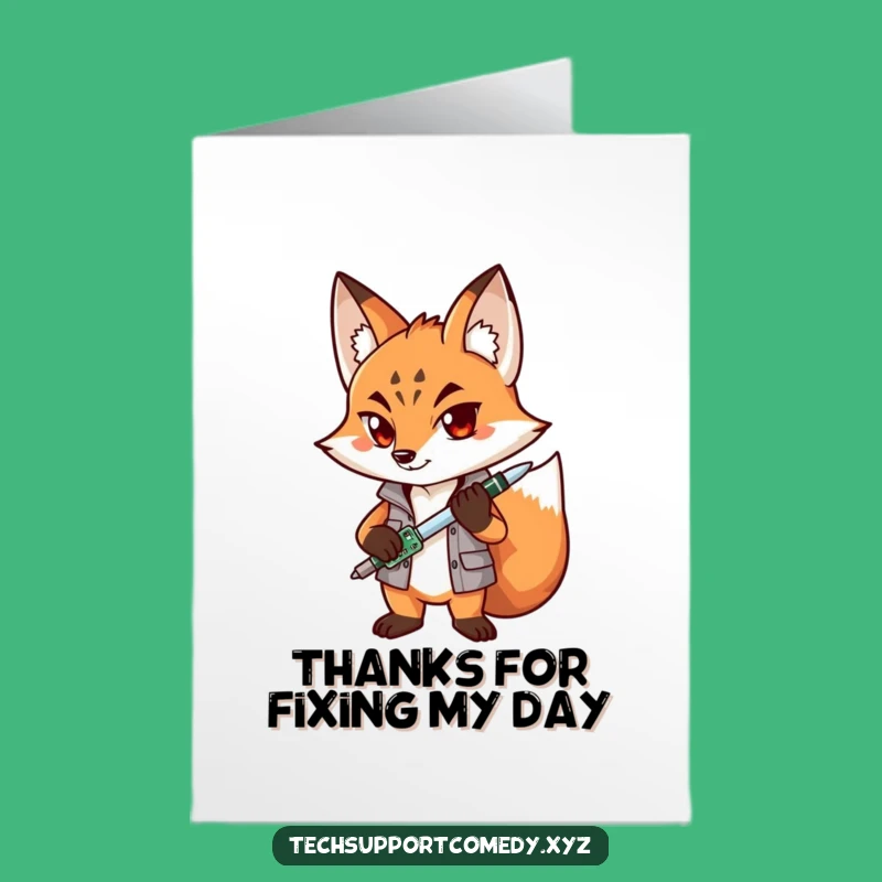 Free Printable Fox Mechanic Thank You Card: Funny Downloadable DIY Gift for Gratefulness