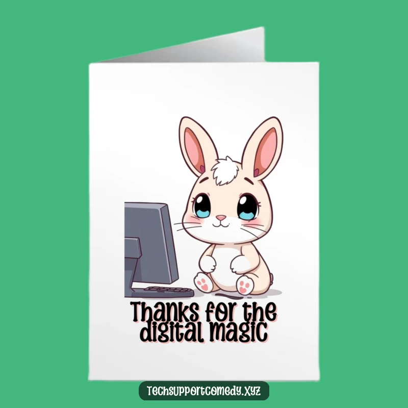 Free Printable Thank You Card: Rabbit & Computer Screen - Funny Tech Gratitude