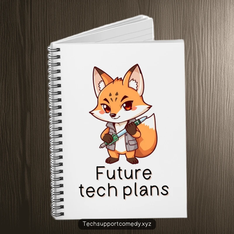 Funny Fox Mechanic Notebook: A determined fox character with a screwdriver and circuit board, ready to jot down brilliant technical ideas.
