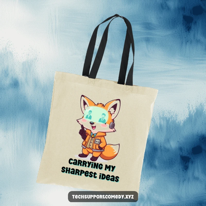 Playful funny fox in a smart vest points to a glowing diagnostic light, a functional and humorous tote bag.